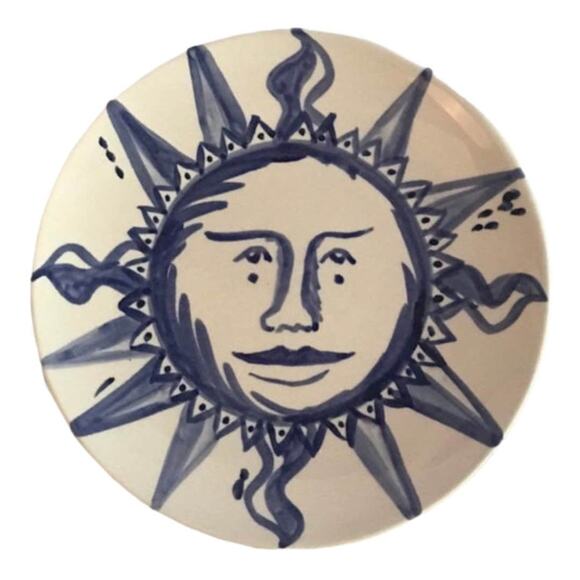 Sun Dial Face Pottery Trinket Dish in Blue & White/Stoneware - Picture 1 of 2